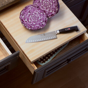 Dura Supreme removable chop block with drawer, storage space beneath.